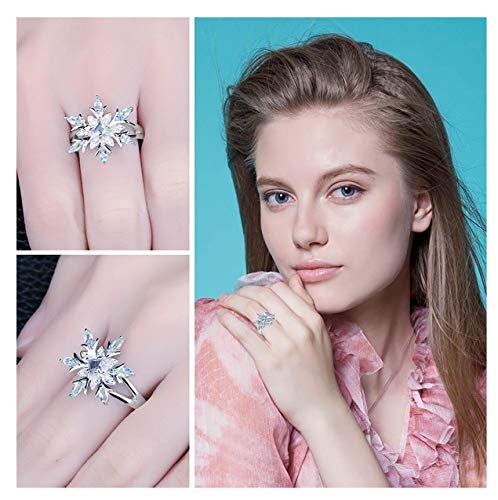 RUVEE Crystal American Diamond Crystalline Blue Snowflake Platinum Plated Alloy Ring for Women & Girls (8)