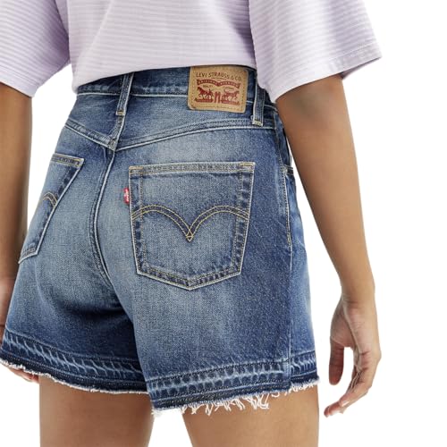 Women's Mid Rise Navy Relaxed Fit Denim Shorts