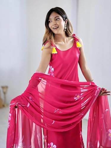 AVYUKTHA | Women Floral Embroidered Kurta with Pyjamas & Dupatta | Thread Work Ethnic Kurta Set for Women | Festive & Daily | Pink | Size- XL