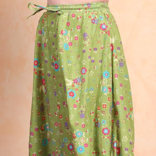 Biba Girls Org-Grn Straight Cotton Solid Kurta suit set