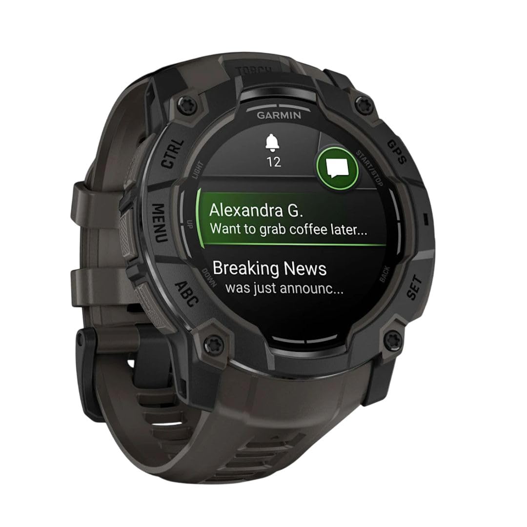 Garmin Instinct® 3 50mm, AMOLED Display, Rugged Outdoor GPS Smartwatch, Metal-Reinforced Bezel, Built-in Flashlight, Up to 18 Days of Battery Life, Charcoal