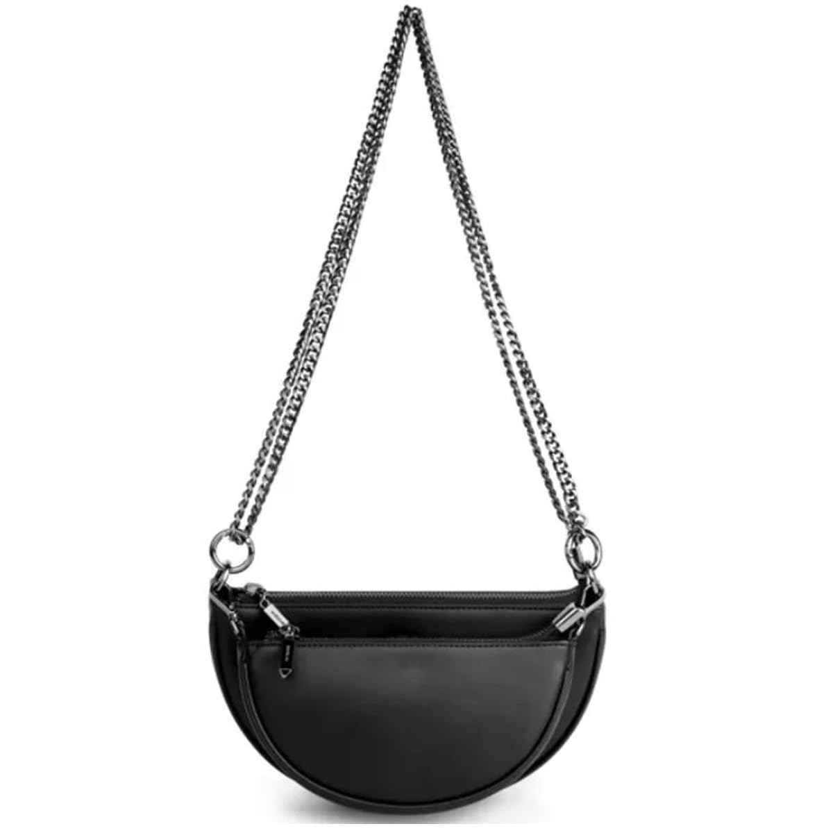 SIBY PU Leather Women Crossbody Bag with Metal Double Chain | Retro Semicircle Saddlebag | Versatile Mini Shoulder Bag- Black (2 Pcs)