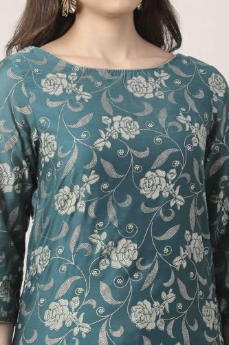 BIBA WOMEN PRINTED NARROW SALWAR KURTA DUPATTA(SKDSKD7053E_PEACOCK GREEN_36)