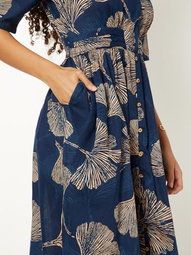 Max Women Printed A-line Shirt Dress (Blue_M)