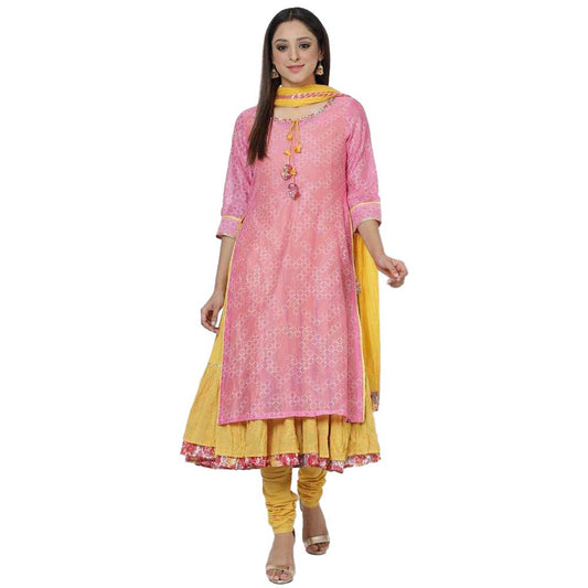 BIBA Women's Cotton Salwar Suit Set (SKDRAKHI CO6632PNK_Pink_42)