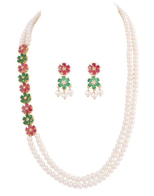 Real Natural Fresh Water Pearls Flower Necklace Set With Certificate For Women Girls (Multi)