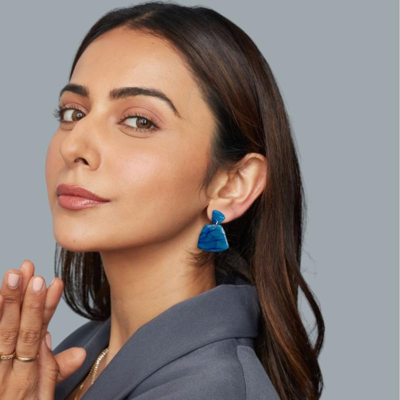 Accessher Stunning Fresh Blue Marble Textured Statement Dangle Earrings/Geometrical Handmade Polymer clay earrings for women