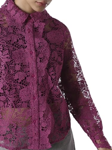 ONLY Women's Self Design Regular Fit Purple Shirt
