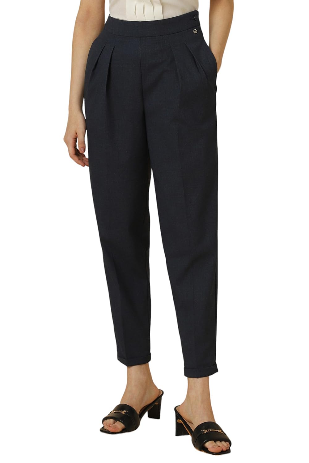Allen Solly Women's Regular Casual Pants (AHTFWRGFP67497_Navy
