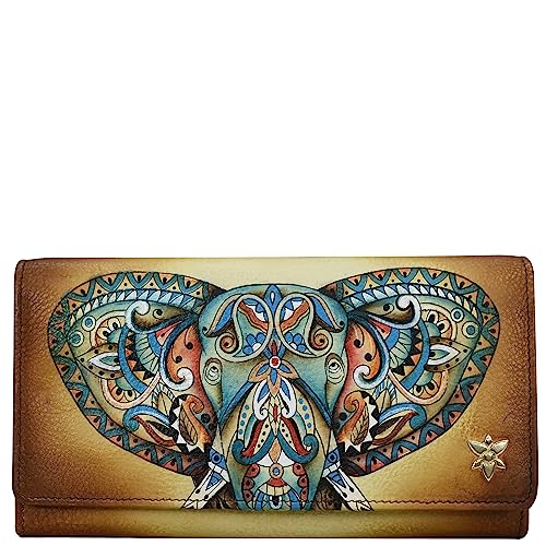 Anuschka Women’s Hand-Painted Genuine Leather Accordion Flap Wallet - Elephant Mandala