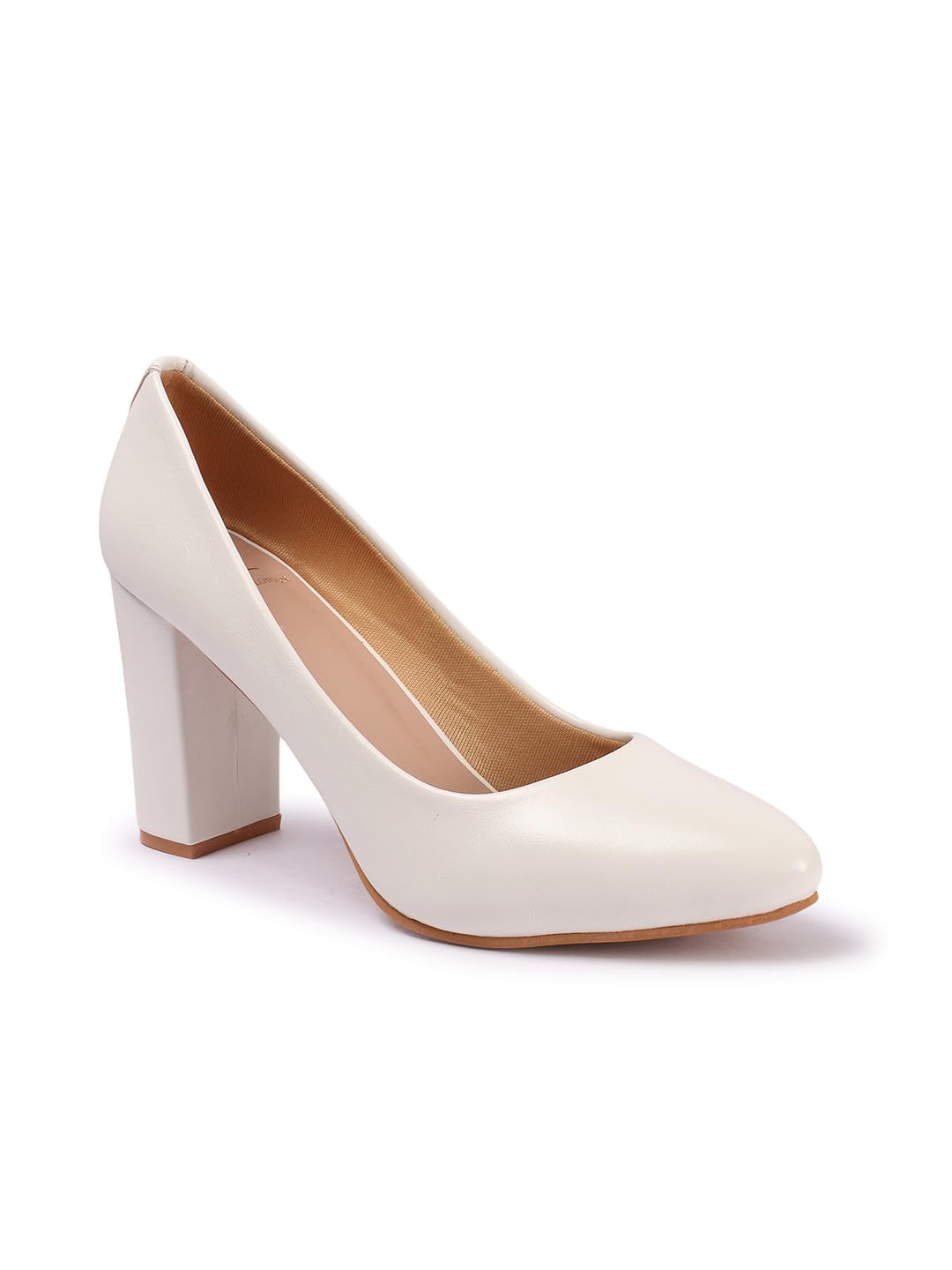 Carlton London Women White Stylish Slip-on Pump Shoes with Block Heels, Pointed Toe for Party and Formal Occasions (39)