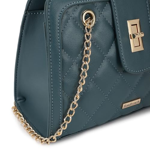 Fastrack Quilted Shoulder Bag | Faux-Leather Women's Handbag | Adjustable Strap with Flap Lock & Gold Hardware
