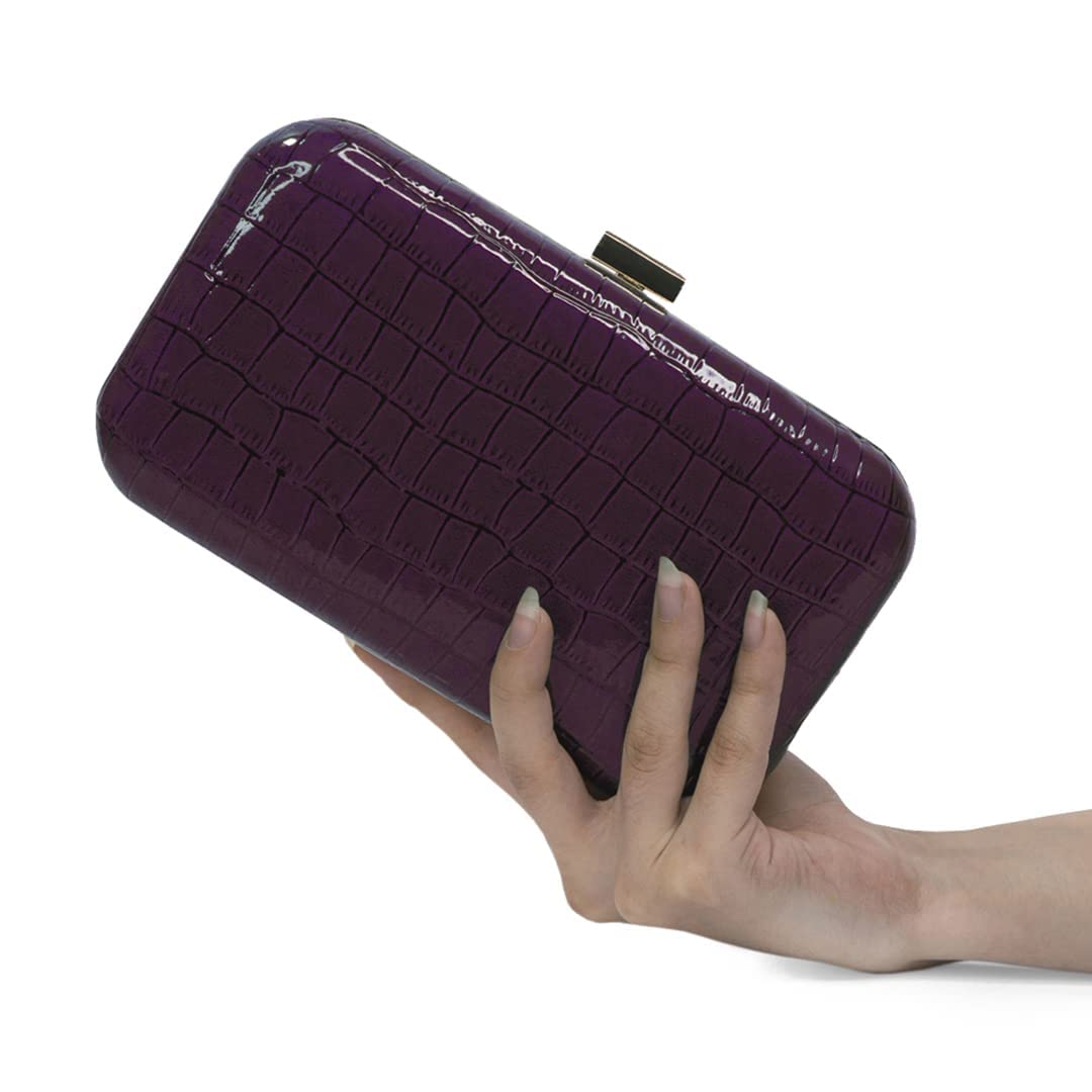 Modern Myth Fearless Purple Faux Croco Skin Party Clutch for Women