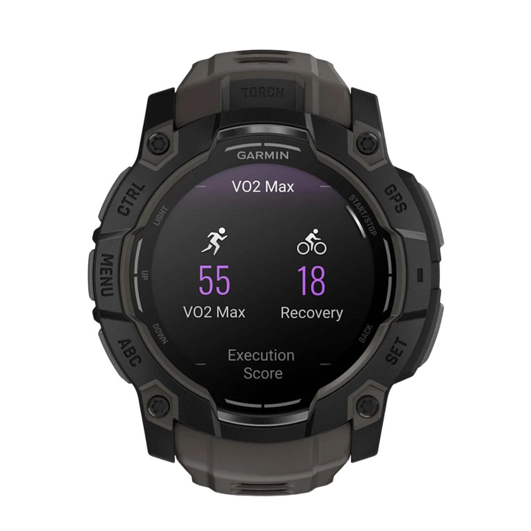 Garmin Instinct® 3 50mm, AMOLED Display, Rugged Outdoor GPS Smartwatch, Metal-Reinforced Bezel, Built-in Flashlight, Up to 18 Days of Battery Life, Charcoal