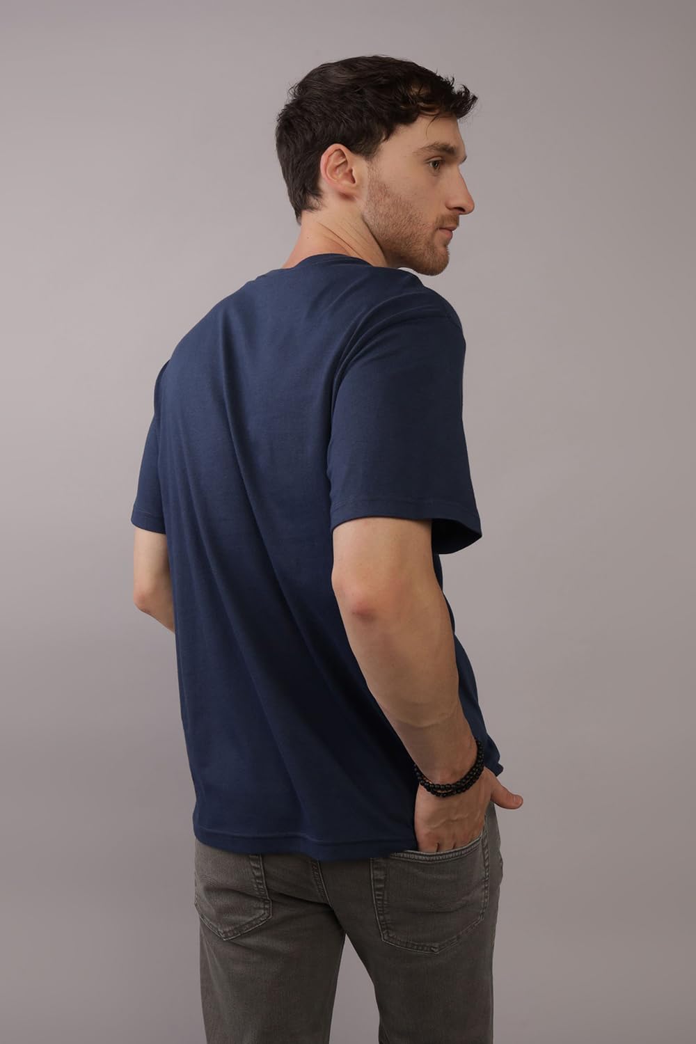 American Eagle Men Navy Logo Graphic T-Shirt