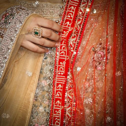 kaevion 2.5 mtr Bridal sada saubhagyavati bhav Embroidery with Moti Lace dupatta | Bridal Entry Dupatta for Wedding |Traditional Outfits Dulhan Chunari