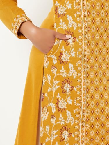 Max Women Knit Straight Winter Kurta (Yellow_XL)