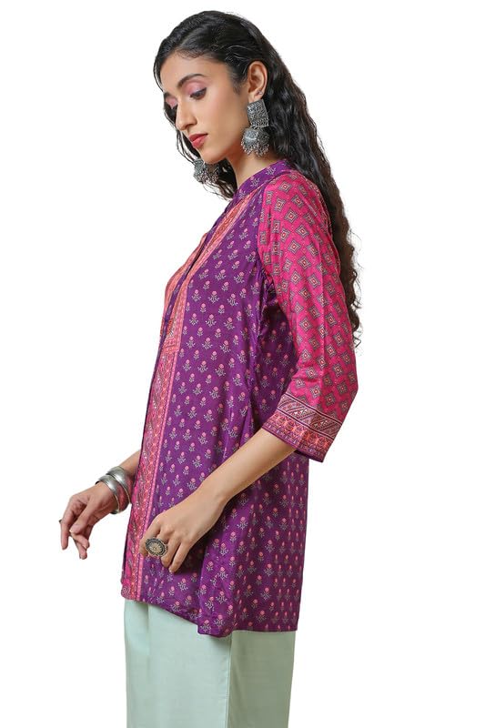 Soch Womens Purple Viscose Muslin A Line Tunic with Floral Print