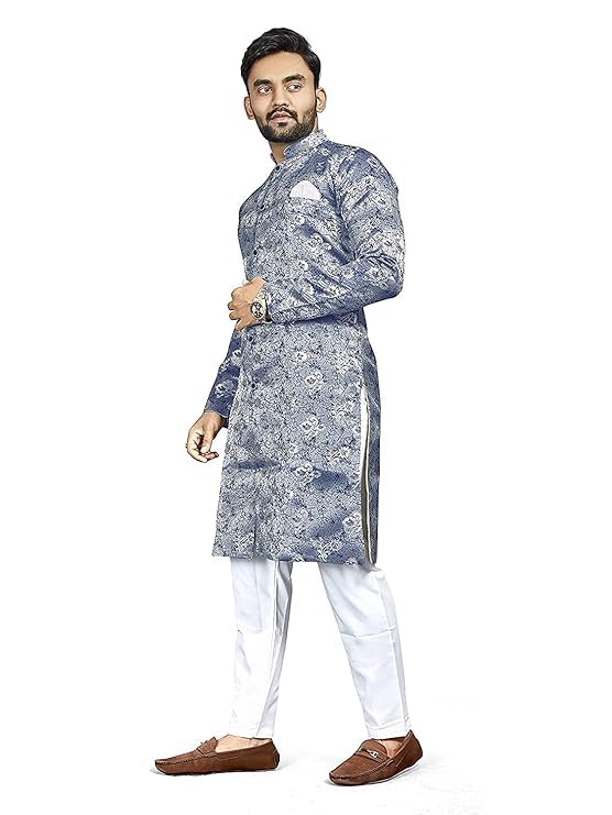 N.B.F Fashion Mens Ethnic Wear Wedding Indo Western Dreess Set (S, Blue)