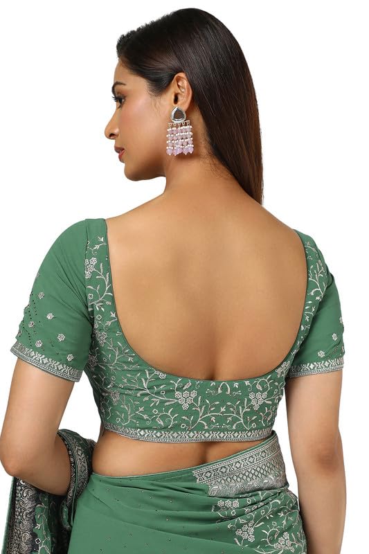 Soch Womens Light Green Georgette Embroidered Saree With Stone Work