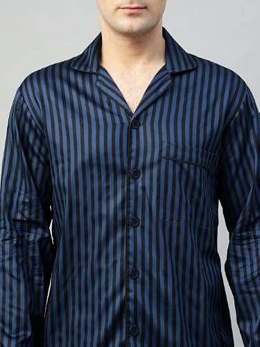 Hancock Men Striped Night Suit Black Size S