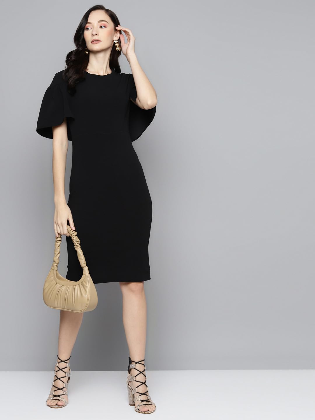 SASSAFRAS Black Frill Cape Bodycon Dress SFDRSS10296XXL