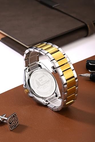 London Fog Portobello Collection Skeleton Analog Watch for Men with Mechanical Gear Dial, Luminous Hands & Hour Markers, Date Display and Two-Tone Brushed & Polished Stainless Steel Strap LFM10027-55