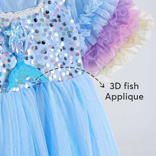 Hopscotch Girls Blue Short Sleeves Sequined Ruffled Gown for Age (4-5 Years)