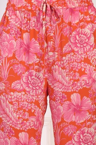 W for Woman Orange Floral Printed Kaftan Modal Kurta with Pant (WS13911-127597-L)