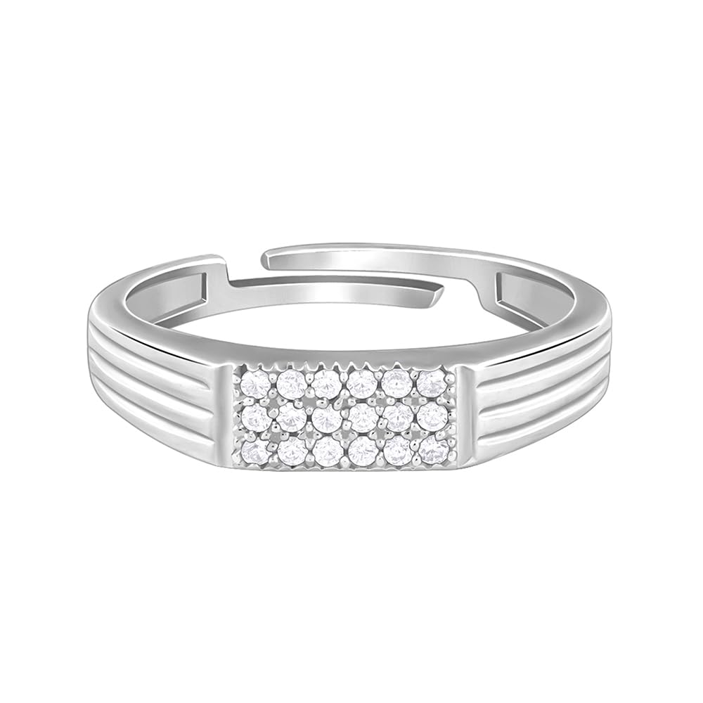 GIVA 925 Silver Zircon Rectangle Ring For Him, Adjustable | Gifts for Men and Boys | With Certificate of Authenticity and 925 Stamp | 6 Months Warranty