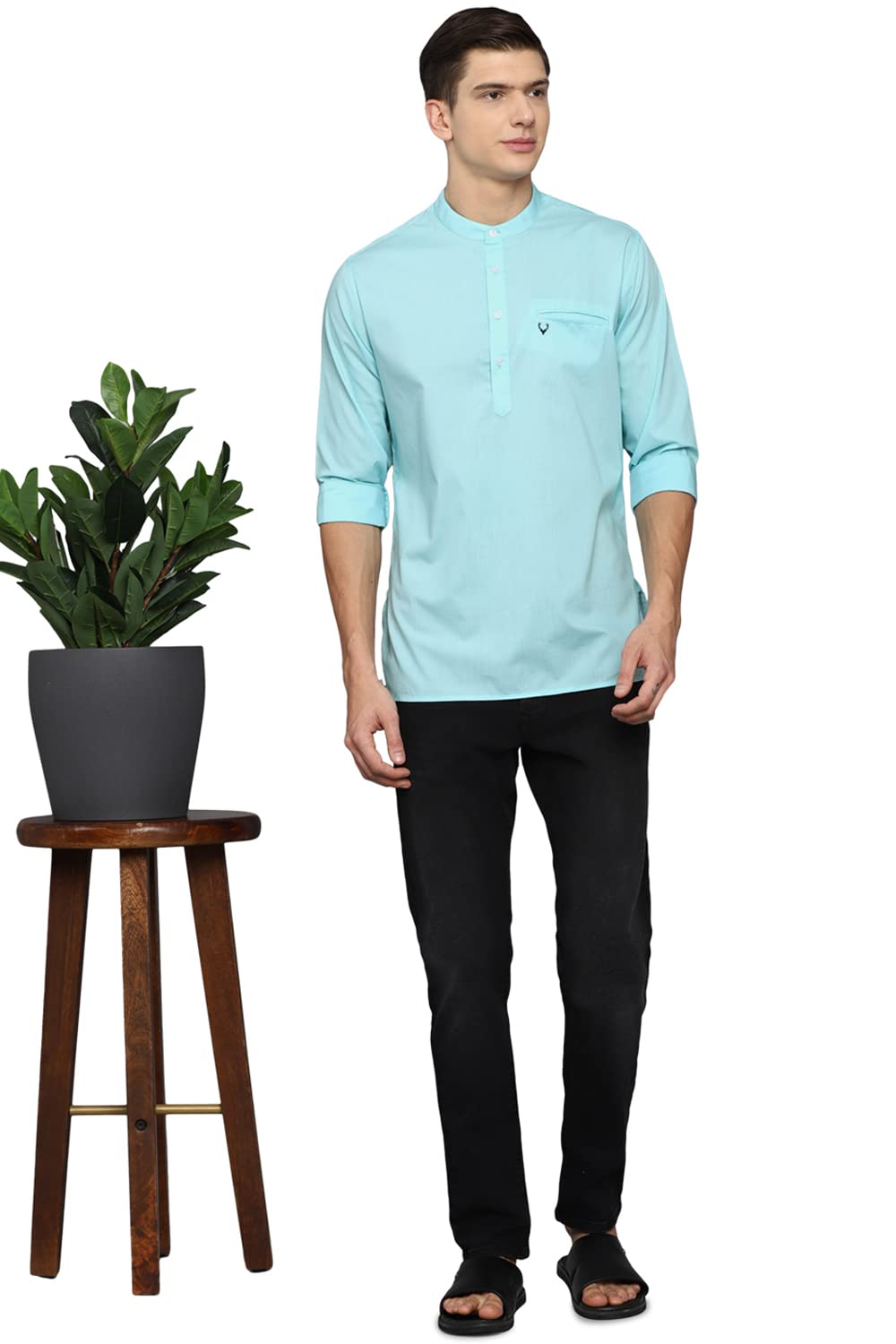 Allen Solly Men's Full Sleeves Short Kurta (ASKUQSTBQ58033_Powder Blue_38)