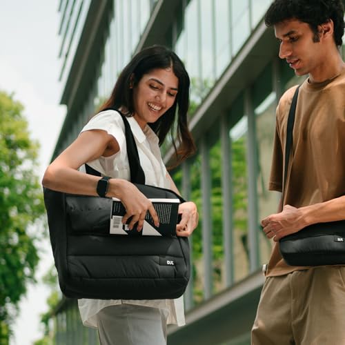 DailyObjects Black Wing Tote for Girls and Women|Fits 13/14 inch Laptop/Macbook Pro/Air|Lightweight|Stylish Handbag|Zippered Spaciuos Compartment|For Office/Daily Use/Travel|Multi Slip Pockets