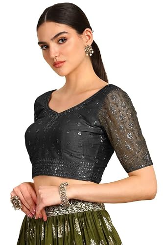 Soch Womens Black Zari Embroidery Silk Blend Padded Blouse with Sequins