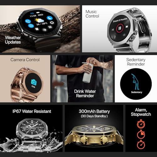 Boltt Obsidian 33.5mm (1.32 inch) AMOLED Display, Stainless Steel Design, 466 * 466 px Resolution, Bluetooth Calling, Multiple Sports Modes, Health Mode, IP67, Weather Updates