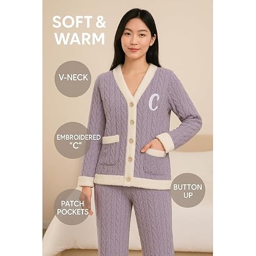 Cigain Women’s Super Soft Fleece Pajama Set – Warm Winter Loungewear Two-Piece Set (Plus Size, Purple, Medium)