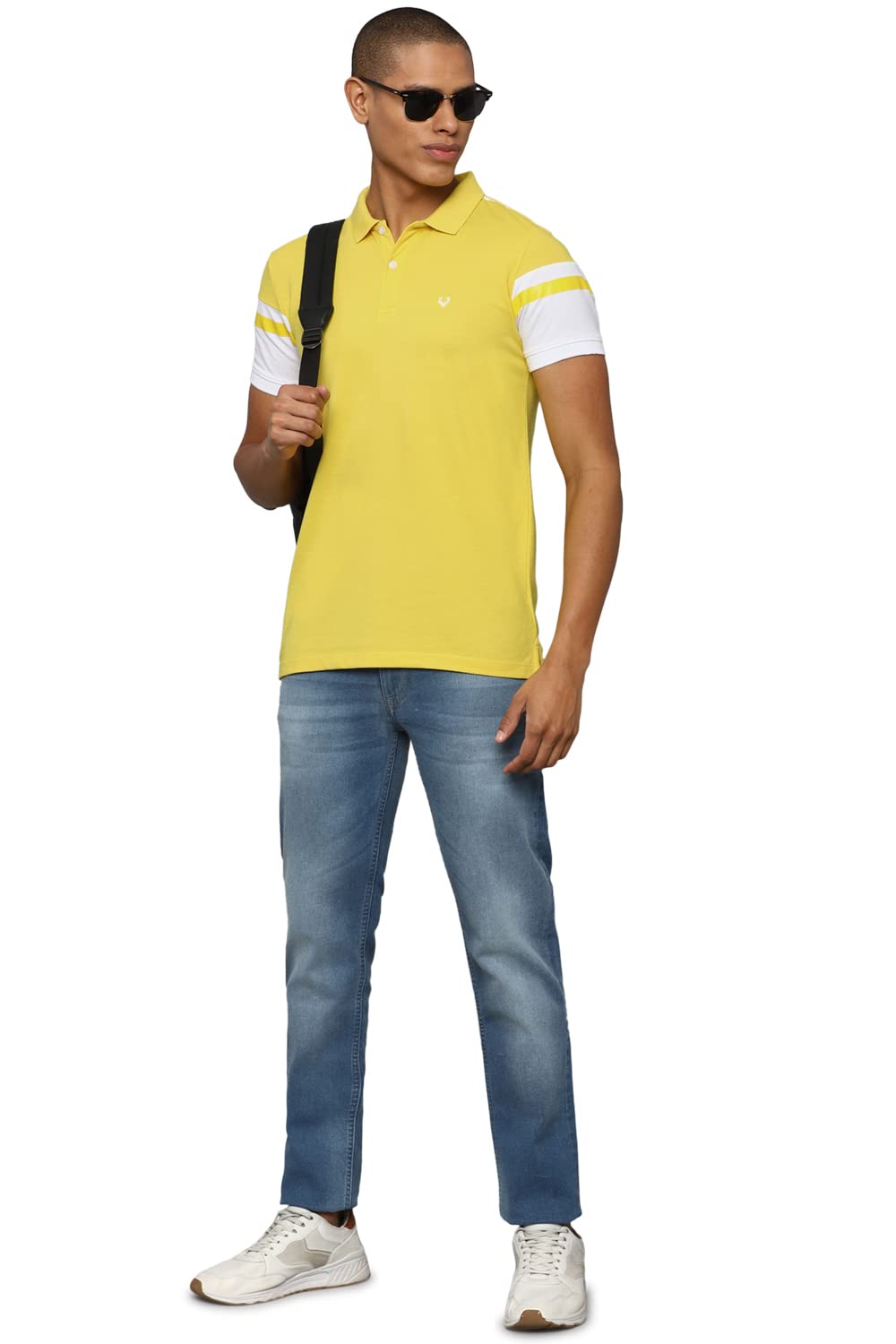 Allen Solly Men's Solid Regular Fit T-Shirt (ASKPCURGFV75937_Yellow M)
