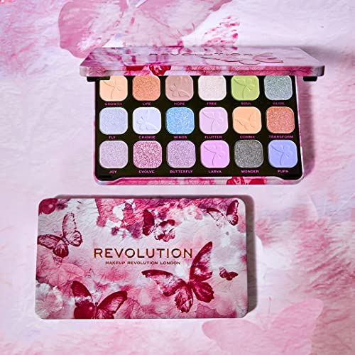 Makeup Revolution Butterfly forever Flawless Shadow Palette | 18 matte & shimmer shades | Highly pigmented matte finish |Rosy tints and pearly ethereal metallics |Easy to blend and layer | 19.8gm