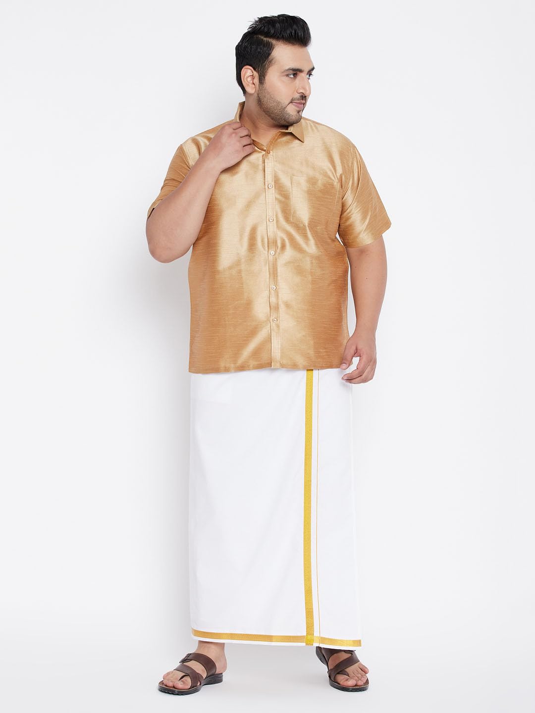Vastramay Plus Men's Rose Gold Silk Blend Ethnic Shirt_VPLUSMSH001RG_50