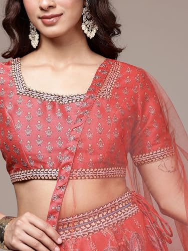 Aarke Ritu Kumar Red Tuberose Square Neck Blouse With Lehanga And Dupatta