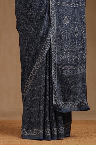 Soch Womens Blue Crepe Ethnic Motifs Saree