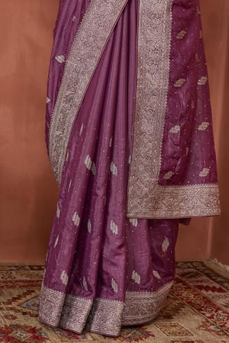 Soch Womens Purple Fendy Georgette Embroidered Saree