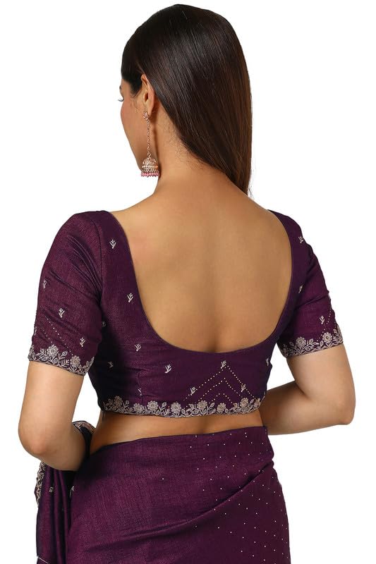 Soch Womens Wine Zari Embroidered Tussar Saree With Stone Work