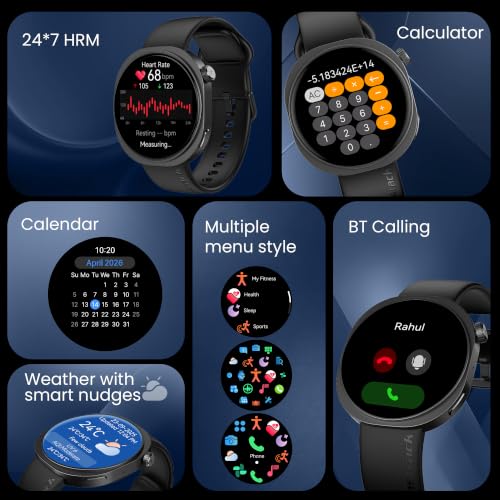 Fastrack Revoltt FR3 Pro Smartwatch with 1.43” AMOLED Display,Dynamic 60Hz Refresh,Nitrofast Charging, HRM, SpO2, Sleep,Multiple Menu Style,Functional Crown,IP68, BT Calling,24/7 Health Suite - Black
