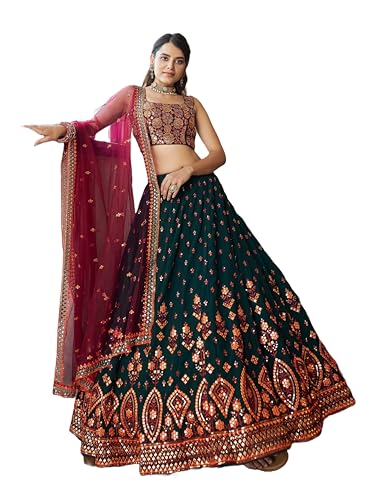 Prasheem Fashion Women's Georgette Embroidered Semi-Stitched Lehenga Choli with Dupatta Traditional, Wedding, Ethnic Wear Lehenga for Women and Girls