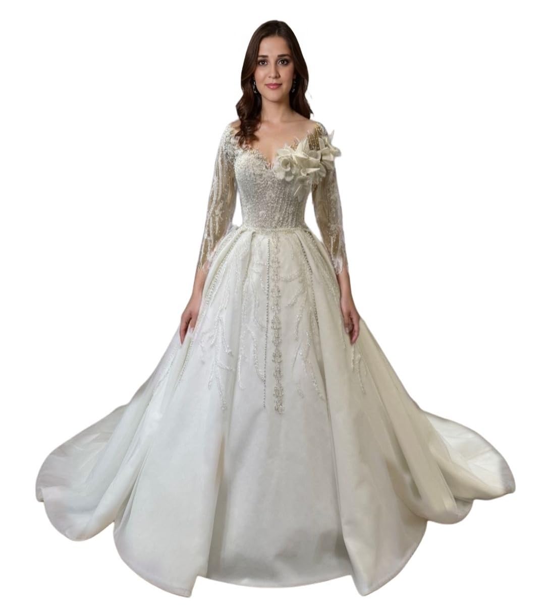 ThreadTexture Designer Hand Embroidered Luxurious Wedding Ball Gown (in, Alpha, 2XL, Plus, Ivory, Designer Shivay)