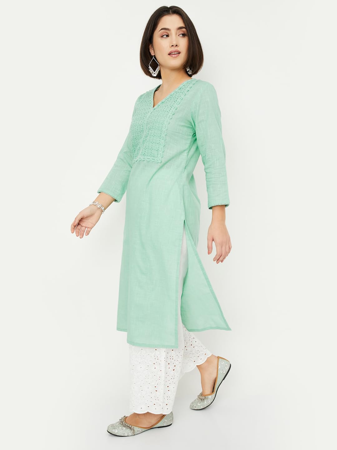 Max Women's Cotton Blend Regular Kurta (DAEKSP25BI_Mint Green