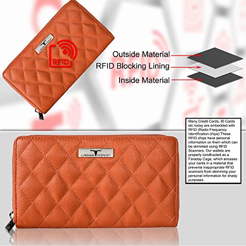 URBAN FOREST Grace Quilted Orange Leather Wallet/Clutch/Purse for Women