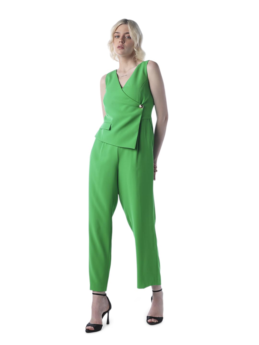 ONLY Women's Solid Regular Fit Green Jumpsuit