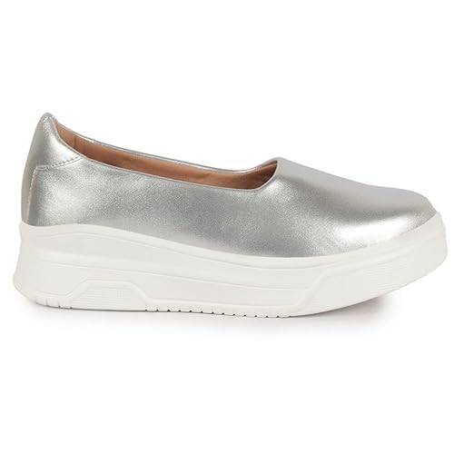 FAUSTO FST FJDWC-7033 SILVER-41 Women Silver Height Enhancer Lightweight Glitter Slip On Shoes|Memory Cushion Insole|Party Slip On All Season Casual Shoe (8 UK)
