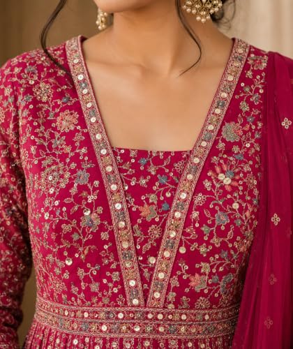 Maahi Lifestyle Gulnaar Raat Pink | Elegant Anarkali gown with a graceful flared silhouette